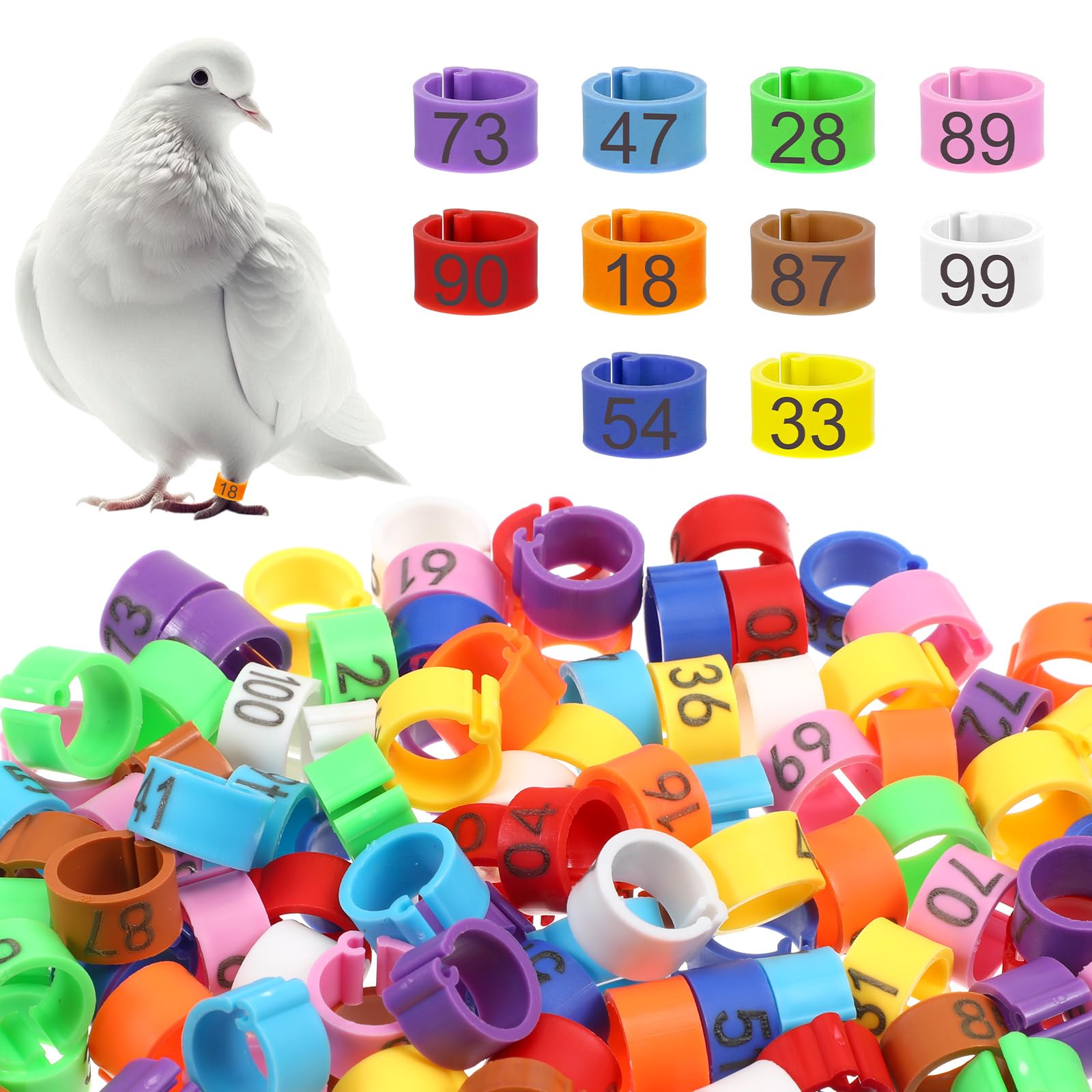 Photo 1 of BOHUIZ 100 Pcs 8mm Birds Leg Rings, Colorful Readable Numbered Pigeons Quail Chick Identification Leg Bands Clip on Leg Rings for Baby Chick Bantam Finch Dove Small Birds