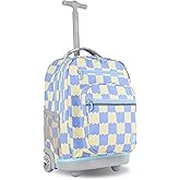 J World Sundance Laptop Rolling Backpack for Girls Boys. Roller Bookbag with Wheels, Wiggle Blue