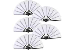 Huralona 5 Pack Large Folding Hand Clap Fan Fabric Rave Popping Fans Chinese Kung Fu Tai Chi Hand Fan Festival Dance Gift Performance Decorations (White)