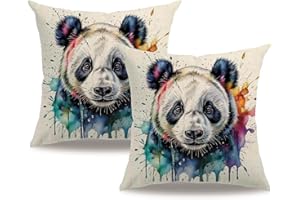 7COLORROOM Watercolor Animals Throw Pillow Covers 18x18 Inch Painting Panda Print Cushion Case Farmhouse Spring Summer Decoration 2Pack Square Pillowcase for Patio Couch Sofa (Green)