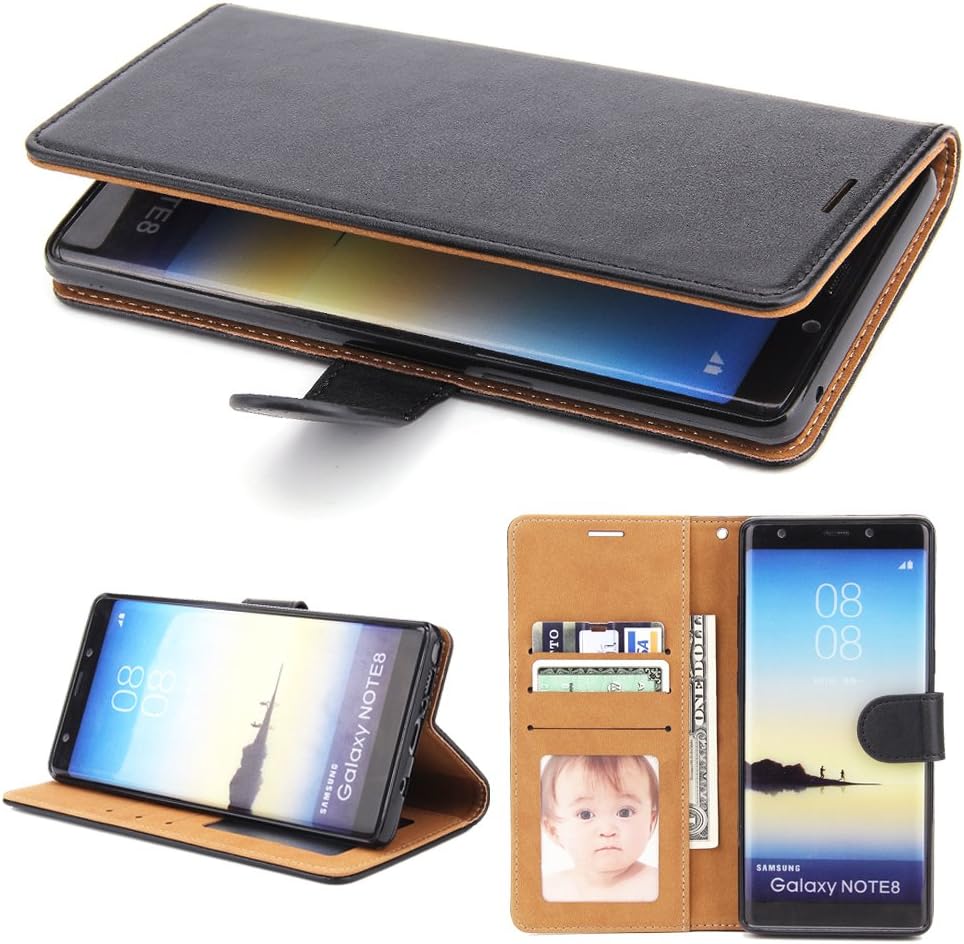 Galaxy Note 8 Case, SOWOKO [Book Style] Note 8 Leather Wallet Case Flip Folio Shockproof Protection Cover with Credit Card Slots and Kickstand for Samsung Galaxy Note 8 (Black)