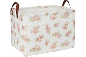 NTAOHAMPER Rectangular Pink Flower Basket for Girls, Storage Bin with Handles, Room Decor, Gift Basket(Pink Flower)