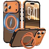 Nzenguer Magnetic for iPhone 17 Pro Max Case [Compatible with Magsafe][Built-in Kickstand] Slim Translucent Matte Hard Back Cover Bumper Shockproof Phone Case for iPhone 17 Pro Max Men Women, Orange