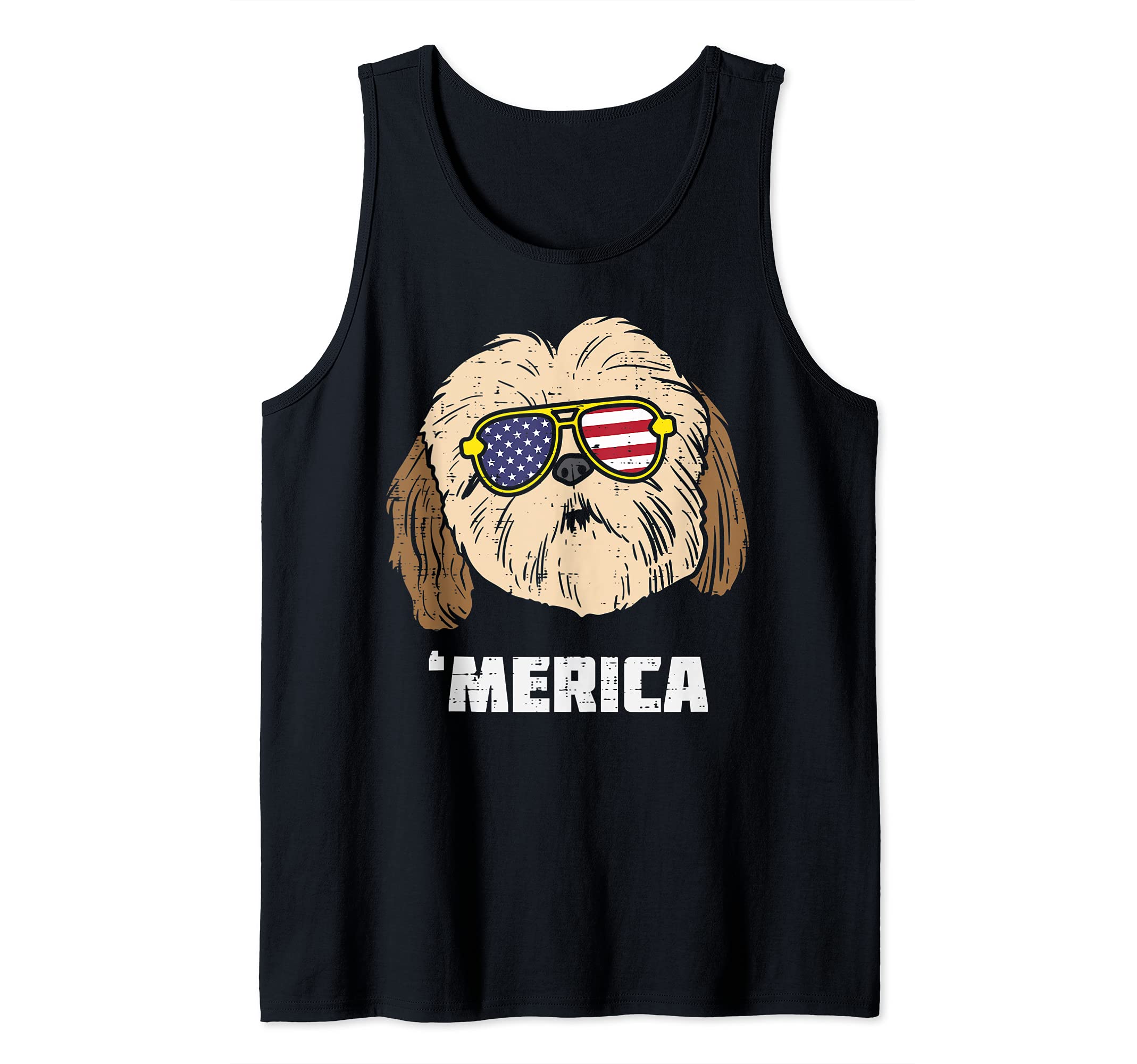 Shih Tzu Merica American USA Flag 4th Of July Fourth Dog Tank Top