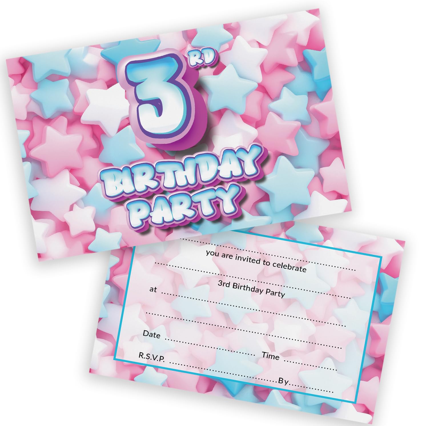 3rd Birthday Party Invitations Kids - Sweet Marshmallow 28 Pack - Childrens Birthday Invitations for Boys/Girls A6 Bday Party Invites Invitation Cards with Folding Envelopes