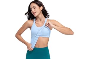 Excwudy Seamless Ribbed Workout Racerback Tank Tops with Built in Bra for Women