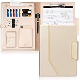 Toplive Padfolio Portfolio Case, Executive Business Padfolio with Document Sleeve, Letter/A4 Size Clipboard, Business Card Holders, Portfolio for Women & Men, Matte Gold