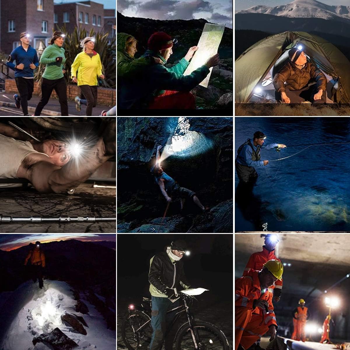 OQTO LED Headlamp Flashlight, 1000 Lumens USB Rechargeable Headlight, 8 Modes with Motion Sensor Head Lamp, Waterproof LED Head Lights for Camping, Hiking, Running, Working and More, Pack of 2 - - 