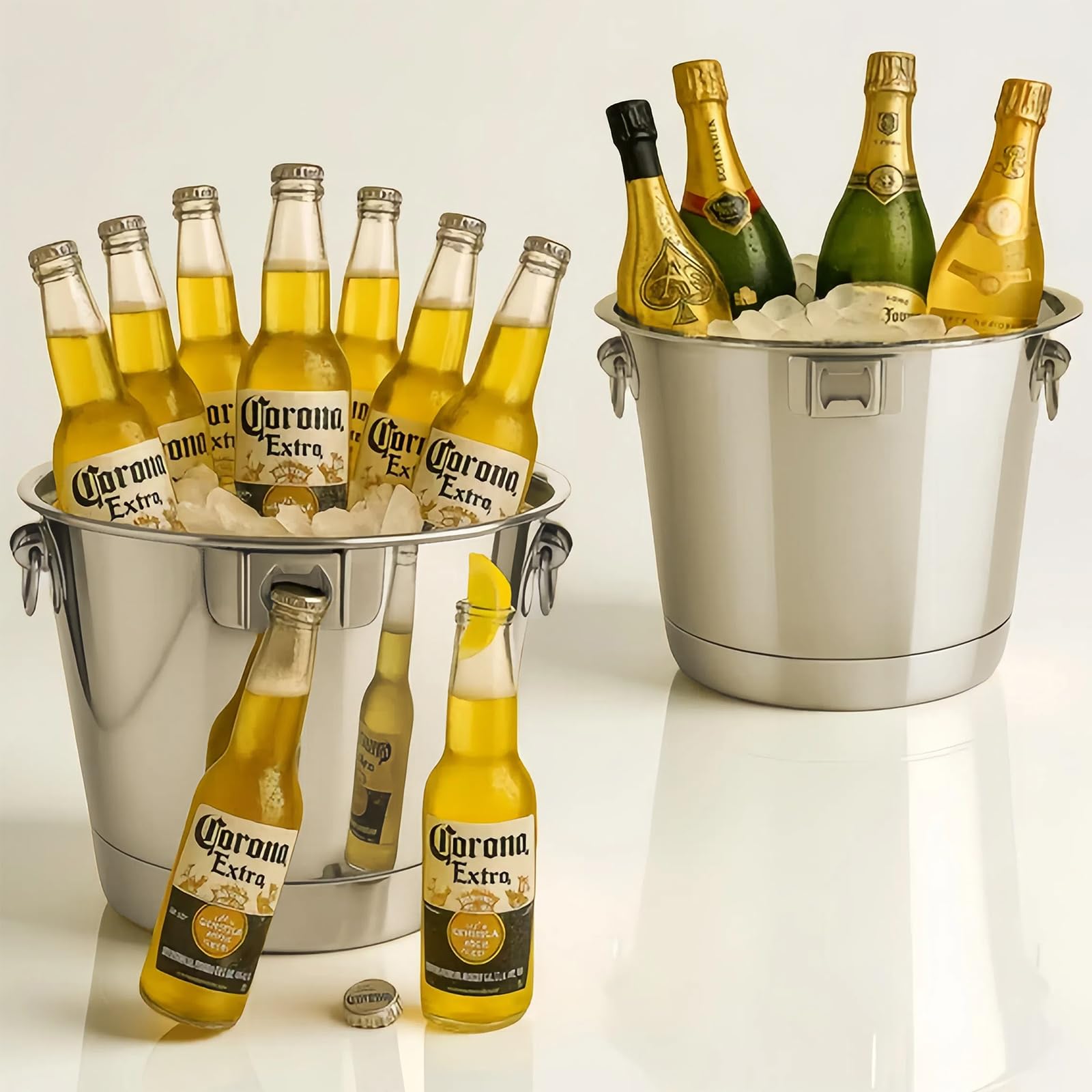 Photo 1 of Siuper Silver 6L/6.34 Quart Ice Bucket 2Pack with Beer Opener for Party, Mimosa Bar Supplies. Stainless-Steel Beverage Tubs for Champagne Wine Cocktails, Metal Drink Cooler Holder Double Handles