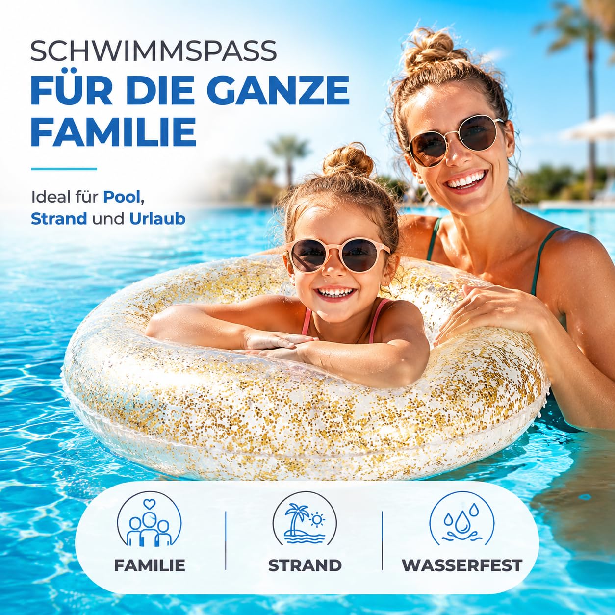 Aufblasbar Schwimmring mit Glitzer Konfetti Ø 120 cm - Schwimmreifen Pool & Wasser, für Erwachsene & Kinder (Schwimmring Glitzer) 6