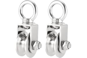 PINGEUI 2 Pack U Type Swivel Pulley, 304 Stainless Steel Duplex Bearing Super-Silent Detachable 360 Degree Rotation Heavy Duty Traction Wheel, 441 lbs Capacity