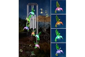 Nacome Solar Wind Chimes for Outside: Memorial Color Changing Bell for Garden Yard Party Window Decor - Birthday Gifts for Mom Mother Grandma Women (Hummingbird)