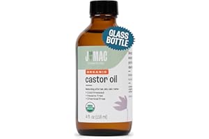 J MAC BOTANICALS Organic Castor Oil Cold Pressed (Glass Bottle, 4 oz, NO DROPPER), pure hexane free castor oil for face, skin, eyelashes