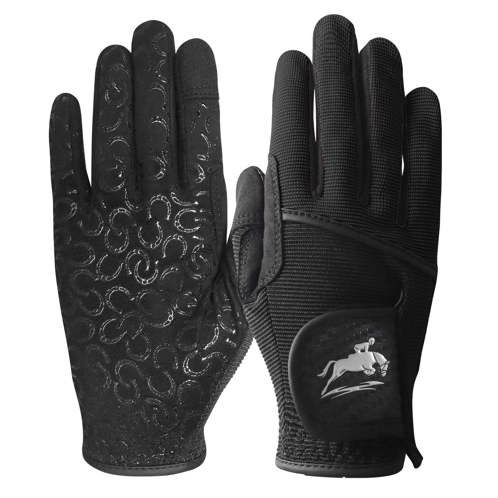 AMRTA Horse Riding Gloves Women Equestrian Horseback Gloves in Pair, Ladies Riding Comfortable Grip Breathable Lightweight Color Black Purple Pink (Black, S)