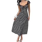 Milumia Women's Polka Dots Lace Trim Maxi Dress Sweetheart Neck Short Sleeve A Line Dresses