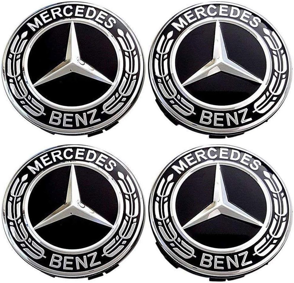 Iggy 4x wheel hub caps with compatible logo, 75 mm for alloy wheel rims, Class A B C E CLA CLK