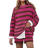 ZESICA Striped Lounge Sets for Women Fall 2026 2 Piece Oversized Outfits Long Sleeve Tops and Shorts Sweater Pajama Set
