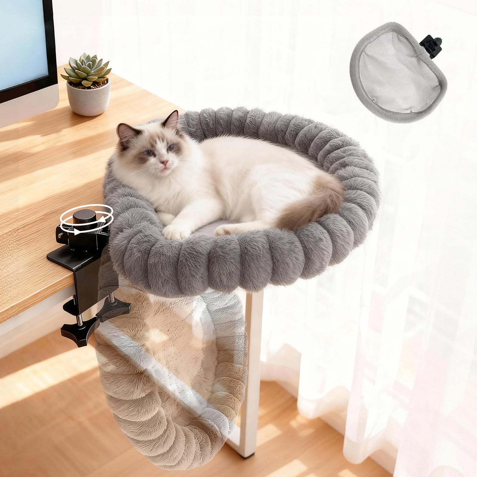 Photo 1 of Kxreizr 20"x16" Rotatable Foldable Cat Desk Bed - 2 Detachable Washable Mats for Desk Cat Bed, Double Screw Reinforced Support, 50LBS Bearing Capacity | Cat Desk Hammock for Home Office & Gaming Desks