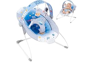 ASKCAT Baby Bouncer Soothing Infant Seat, Portable Baby Bouncer with Music Foldable Indoor & Outdoor Use for Baby 0-6 Months 6-20 lbs,Blue