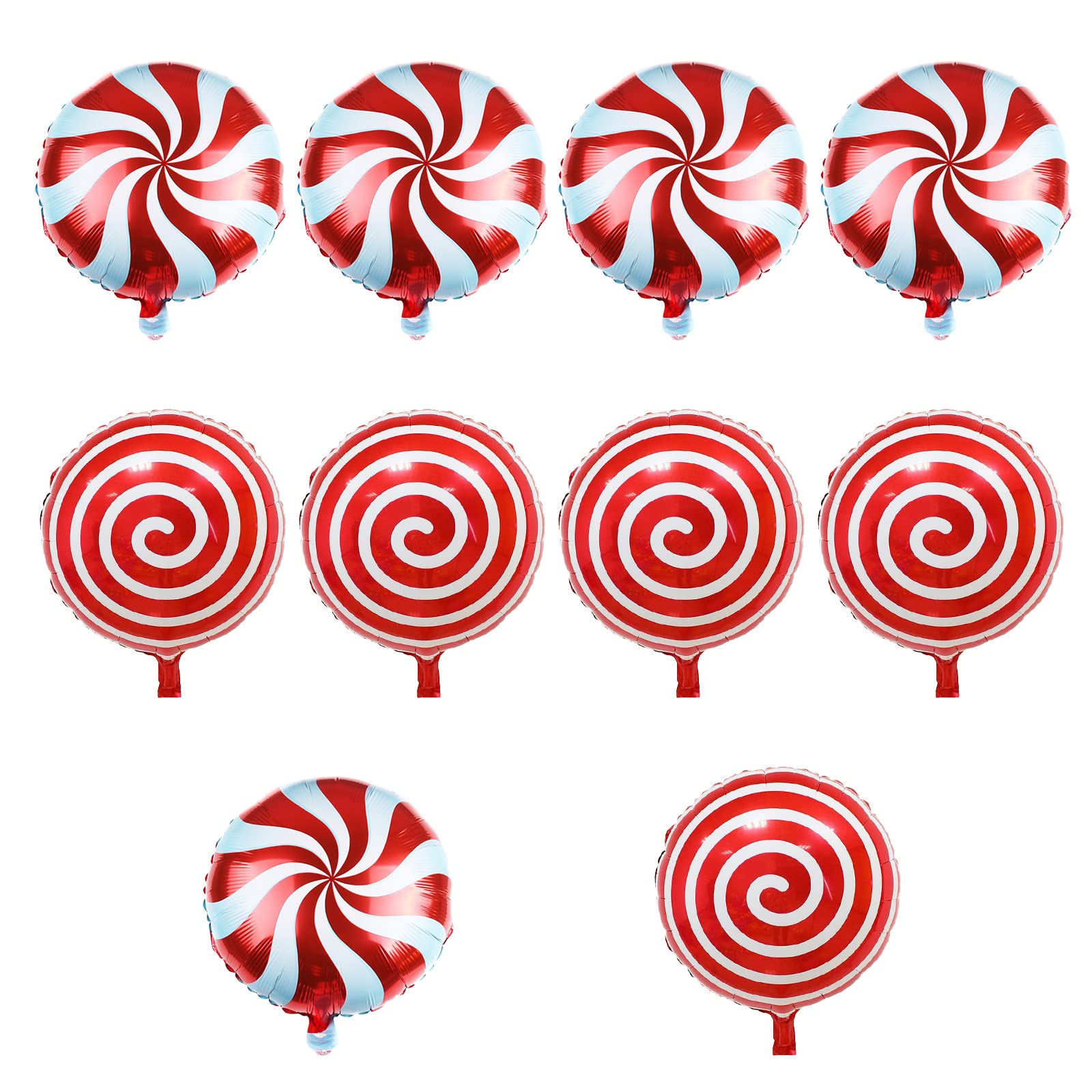 Christmas Candy Foil Balloons, 10 Pieces Large Red Christmas Round Swirl Candy Mylar Foil Balloons, 18 Inch Xmas Candy Helium Balloons for New Year Holiday Candies Theme Birthday Party Decorations