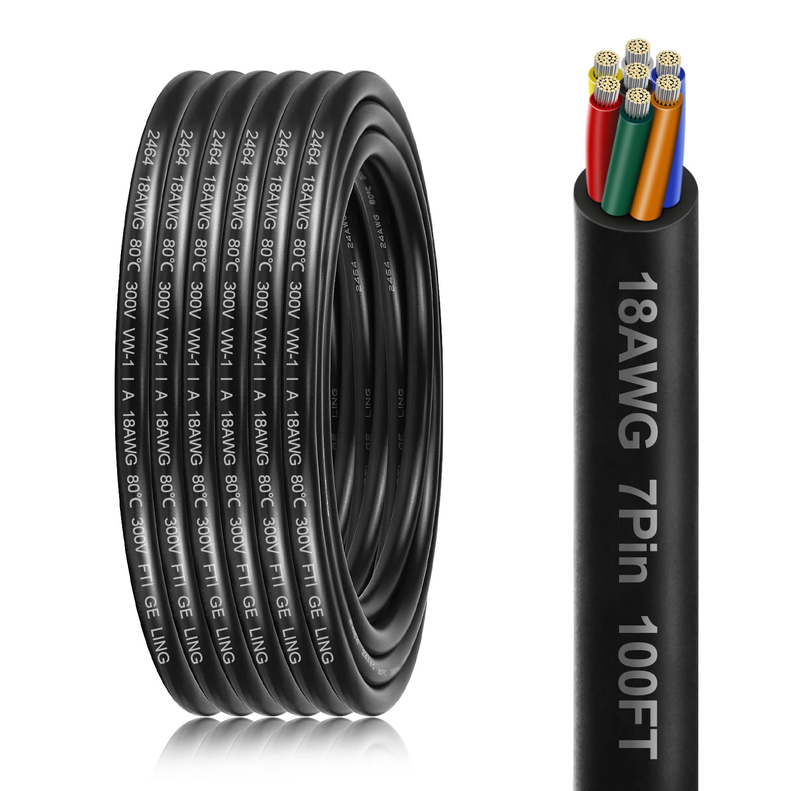 Photo 1 of 18 Gauge 7 Conductor Electrical Wire, 100FT 18AWG PVC Thermostat Wire, Low Voltage Landscape Wire, Flexible Cord for Extension Cable Automotive Garden Bell Speaker