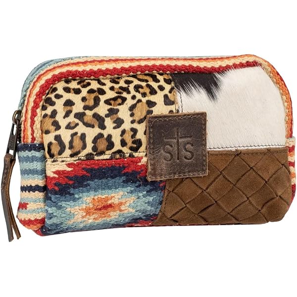 Trousse De Toilette STS Boho Cowgirl - Cuir Marron/beige - Réf. STS-34807 - Neuf Avec étiquettes