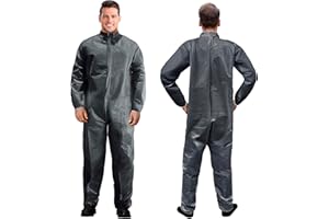 AMZ Hazmat Suit Disposable Coverall, Gray. Polypropylene Protective Suit with Zipper Front Entry and Elastic Wrists