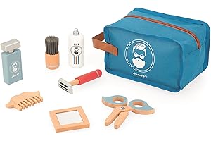 Janod - Shaving Kit - 7 FSC Wooden Accessories - Imitation Toy - Children's Workstation Toy - Wood - Early-Learning Prentend 