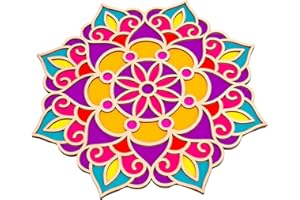 Bnesi Wooden DIY Floral Rangoli Mat Easy to Use or to Fill Rangoli Template Rangoli Decorative Boards for Indian Traditional Festival New Year Decor (Wood, Floral)