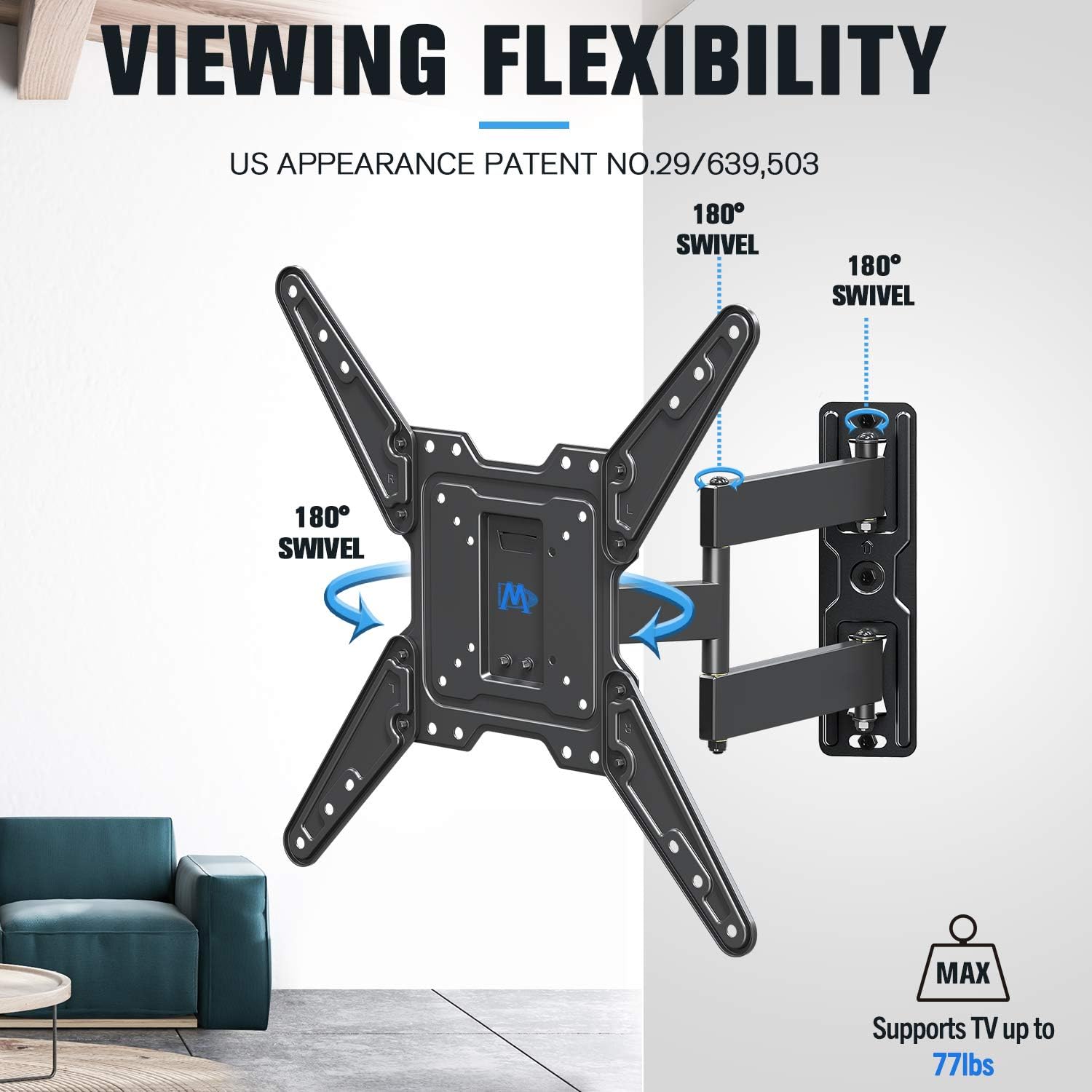 Mounting Dream Full Motion TV Wall Mount for Most 26-55 Inch TVs, Wall Mount for TV with Swivel Articulating Arms, Perfect Center Design TV Mounts Wall, up to VESA 400x400mm and 77 lbs. MD2413-MX: Electronics