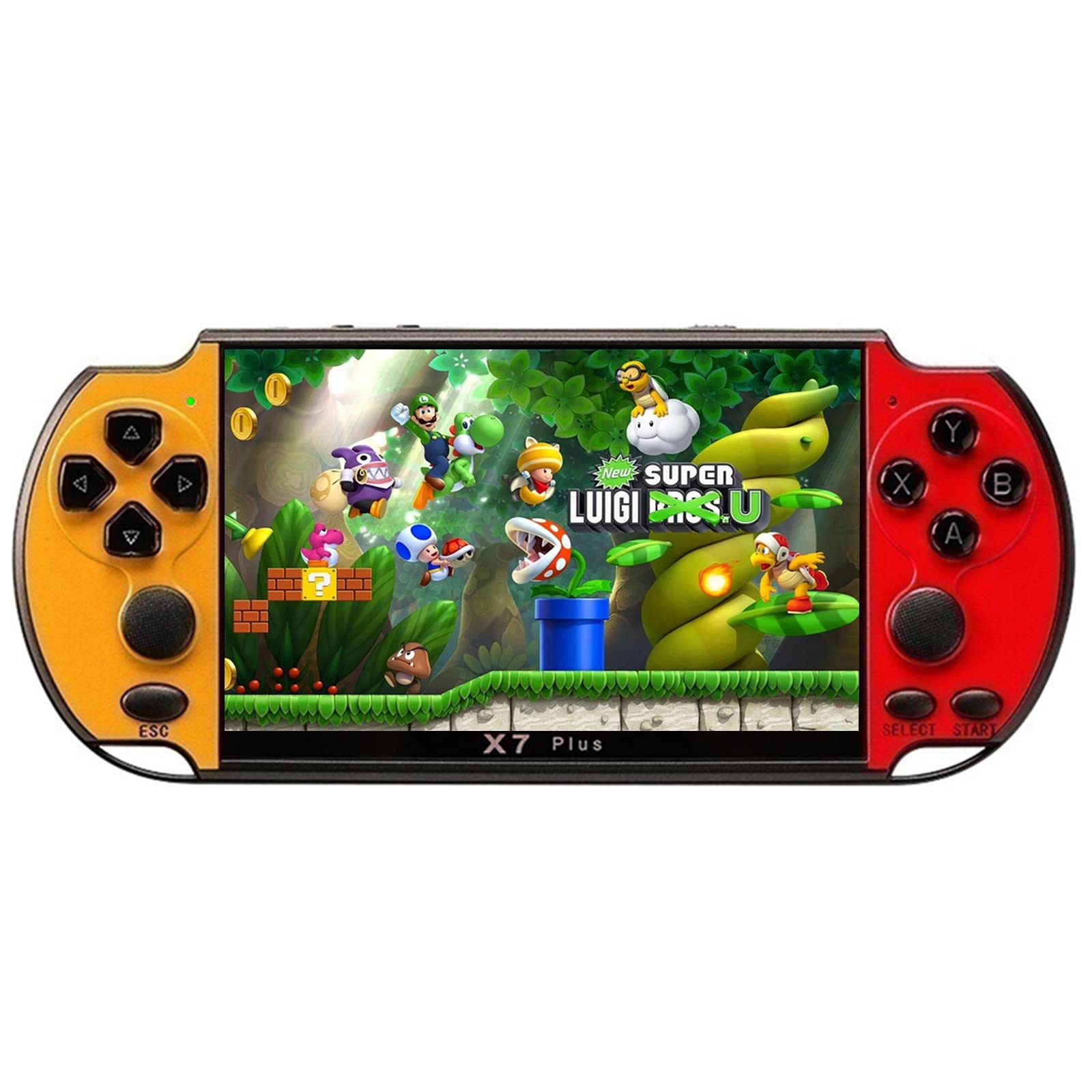 songlan-X7Plus 5.1 inch Built-in 10500+ Free Games GBC/GBA/FC/MD/Arcade, Dual Joystick Portable Handheld Game Console, 8GB RAM, MP3, MP4, MP5, Movie/Video/Music/Gamer Birthday Gift（Yellow&Red）