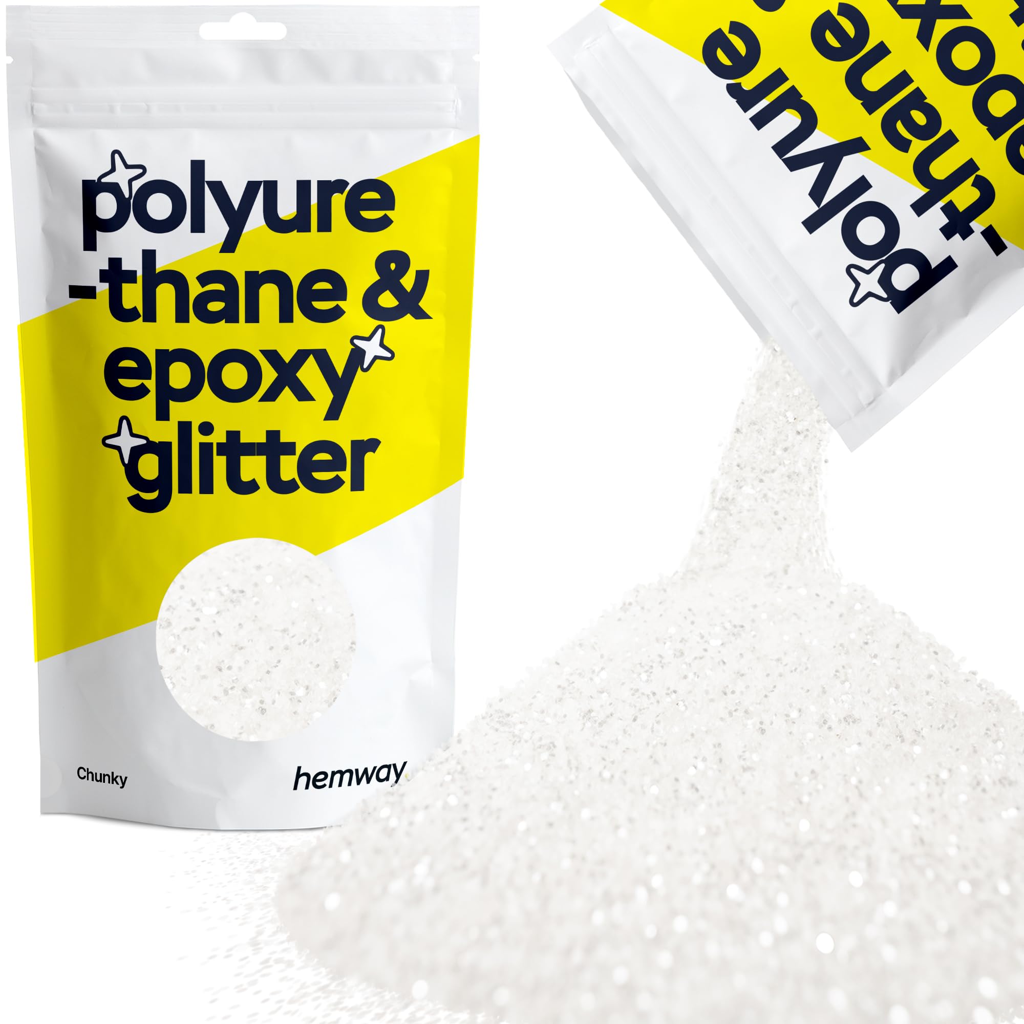 Hemway Resin Glitter White Iridescent 100g Chunky | Polyurethane & Epoxy Glitter for Resin Crafts, Tumblers, Coasters, Floor & Table Art
