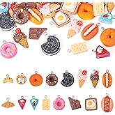 Cheriswelry 32Pcs Resin Imitation Food Charms Ice Cream Bread Cake Pendants Cute Dessert Hang Ornaments 13-27mm for Keychain Necklace Earring Accessory Jewelry Making