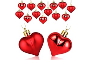 Liitrton 15 PCS Heart Shaped Decorations for Christmas Tree Party Decor Valentine's Day Hanging Ornaments (Red)