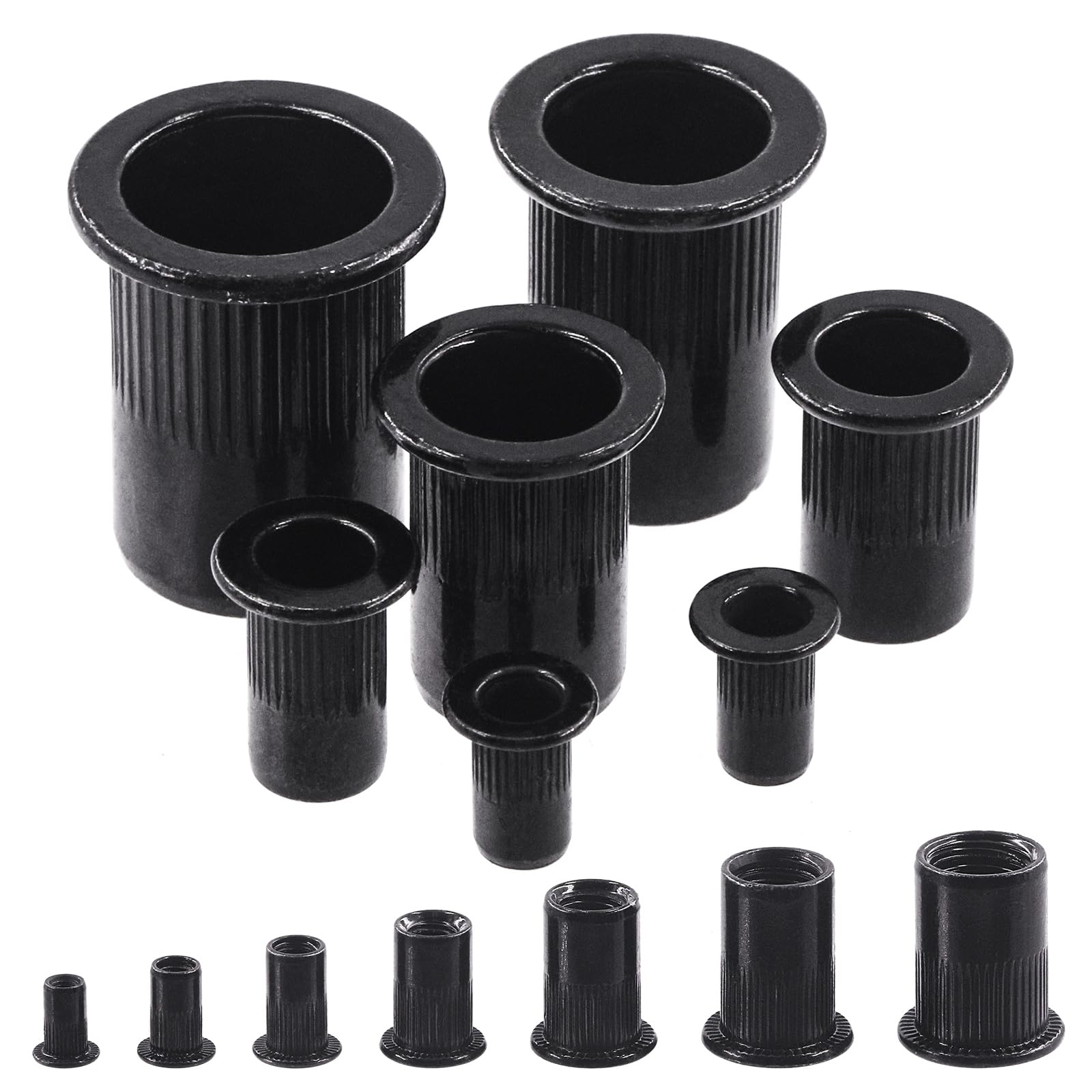 Keadic 30Pcs M12 Carbon Steel Threaded Rivet Nuts, Zinc-Plated Black Knurled Flat Head Threaded Insert Nut for Furniture Mechanical Fasteners