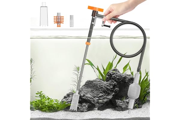 Pawfly 3-in-1 Aquarium Water Changer, Gravel Cleaner Siphon Vacuum & Tank Brush – Adjustable Flow Fish Tank Cleaner with Exte