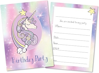 PartiKraft Purple Unicorn Kids Birthday Party Invitations Pack of 40 A6 Double