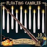 TLPUHU Floating Candles with Wand,10 Pcs White Flameless LED Taper Candles | Magic Hanging Candles, Battery Operated with Remote, for Halloween Decorations, Bedroom, Window, Party, Christmas
