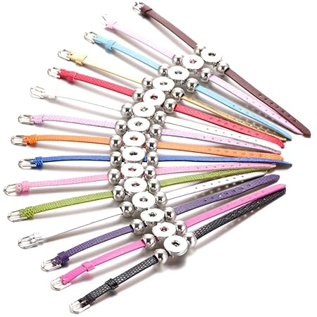 Soleebee Mehrfarben Einstellbar Legierung Perlen Lederarmband Click Button Armband passen 18mm Charms Click Button-15 Stücke