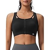 Yvette Zip Front High Impact Sports Bras for Women Lace Mesh Supportive Bras for Workout