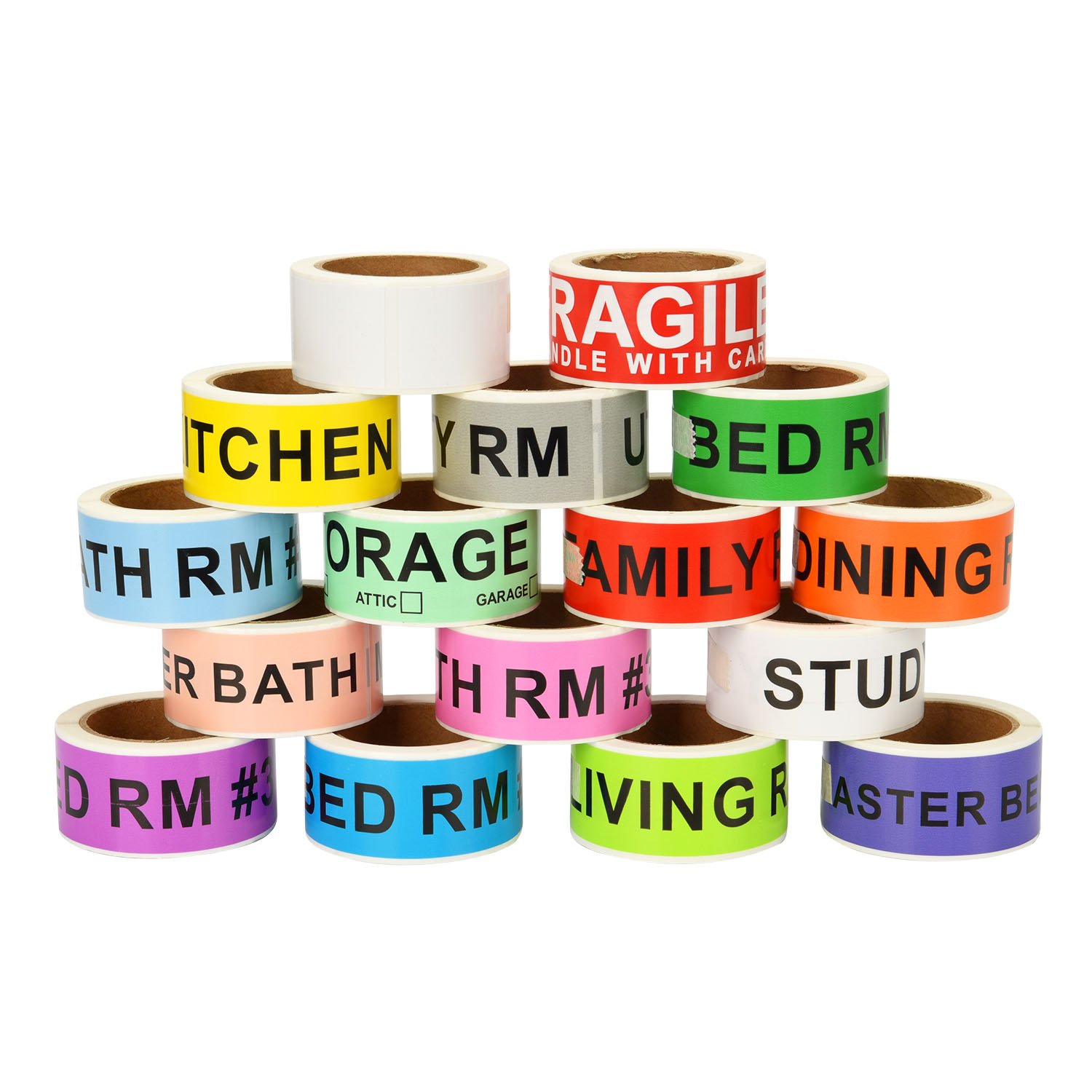 960 Home Moving Labels for 4 Bedroom House, 60 Labels per Roll, 16 Color Coded Label Rolls, Included Fragile Stickers and Blank Label, for House Moving Supplies, Cardboard Box, Wardrobe Boxes