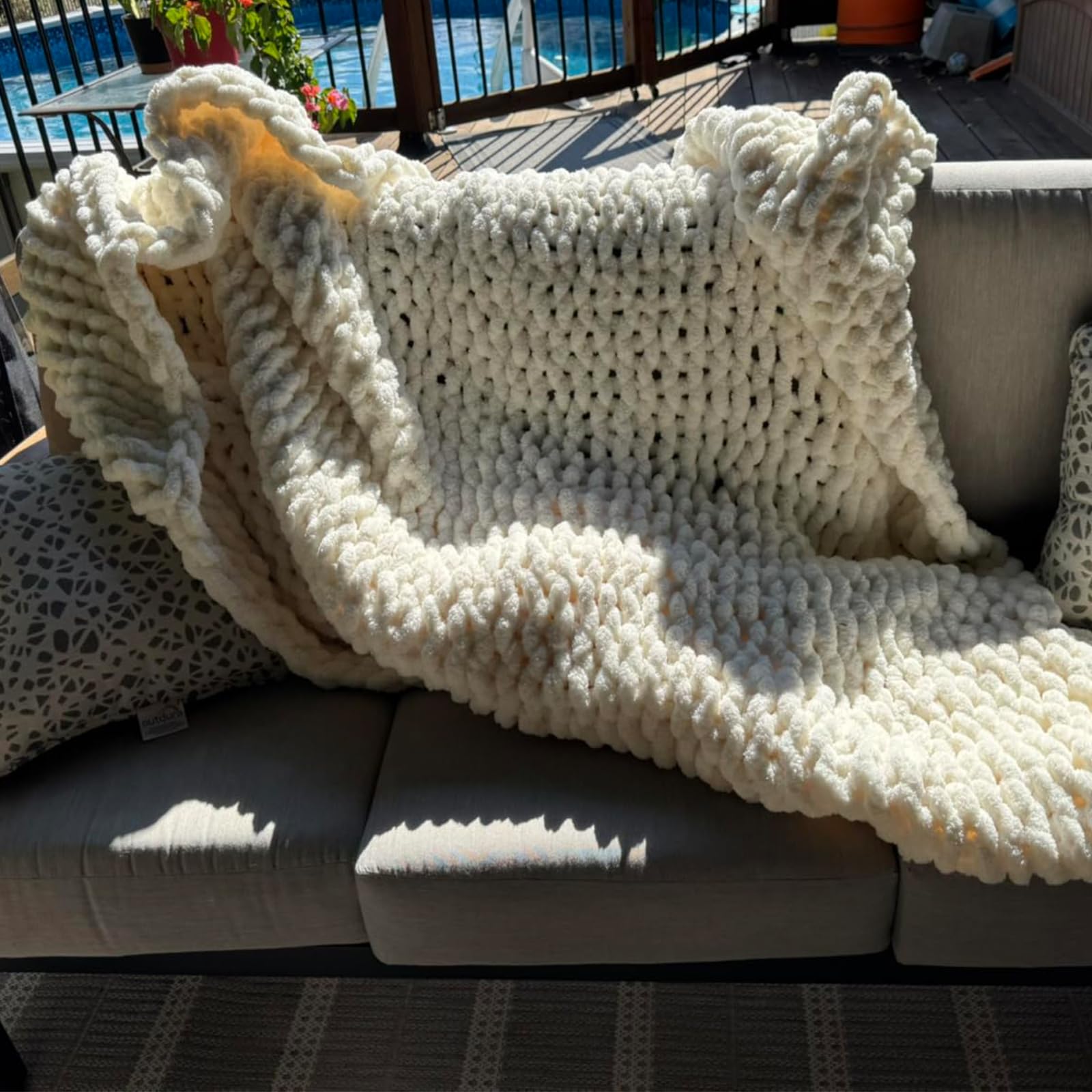 Photo 1 of Luxury Super Chunky Knit Throw Blanket, Handmade Chenille Cable Knit Crochet Blanket 50x60, Soft Thick Chunky Yarn Knit Throw for Couch & Bed, No Shedding, Ivory/Cream Home Decor Gift