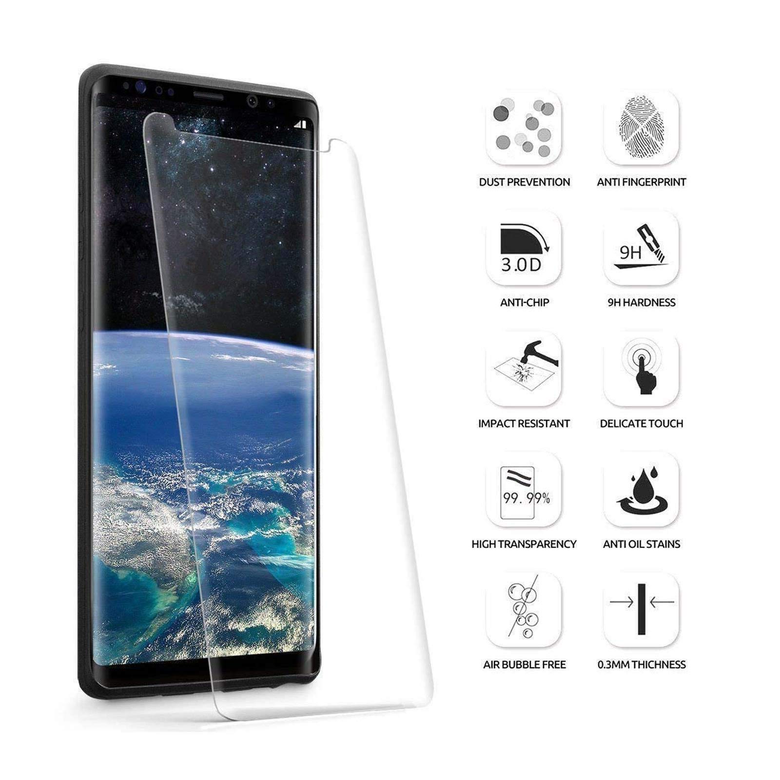 LINCIVIUS  Ecran Verre Trempé Samsung Galaxy Note 9, Vitre Protection Ecran Rigide intégral Bord à Bord, [Compatible avec Une Coque] - Transparent