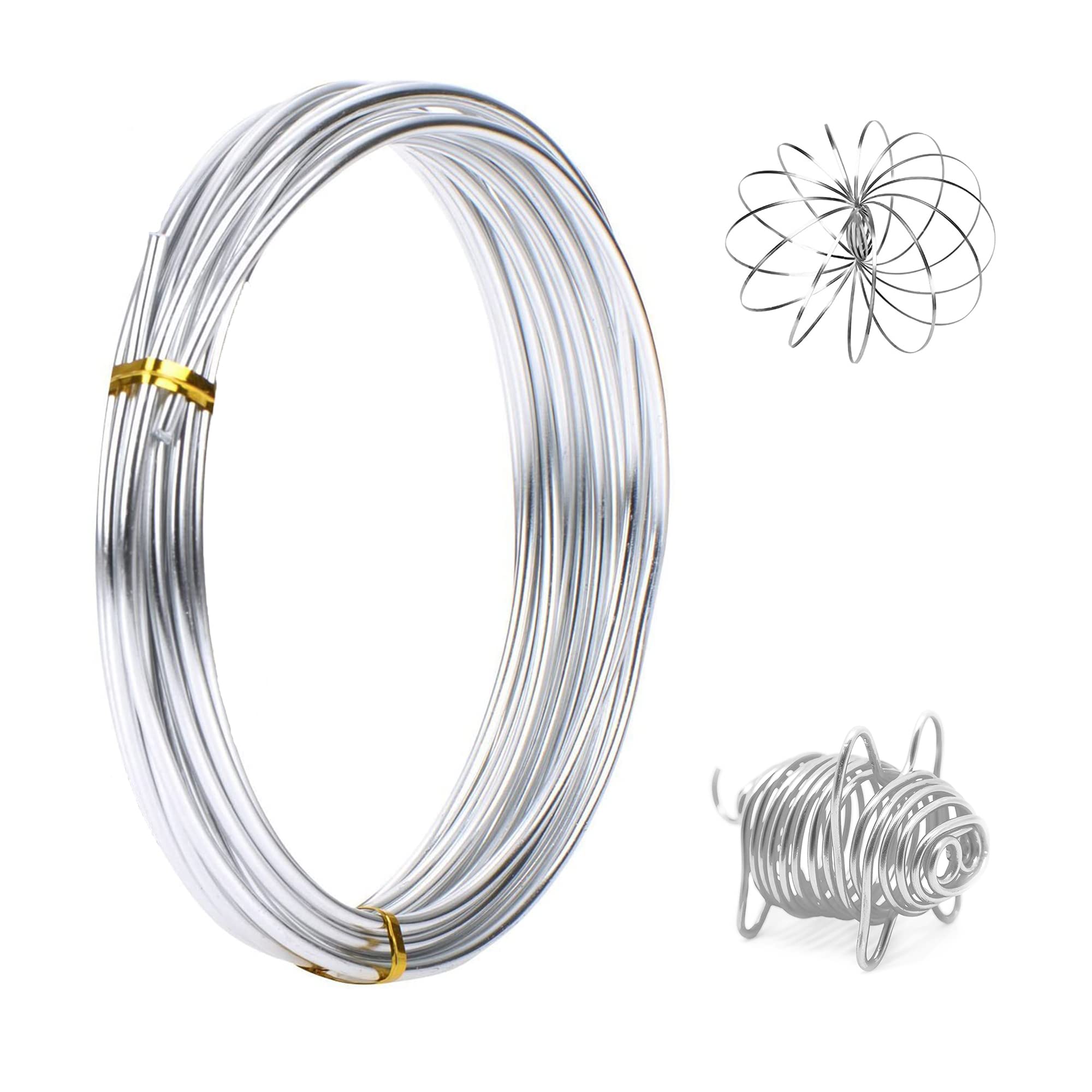 Aluminium wire 1mm x 20m, Bendy Craft Wire, Silver Plated Jewellery Wire, Flexible Modelling Wire Suitable for DIY Sculptures, Jewelry Making, Wire Weaving and Wrapping