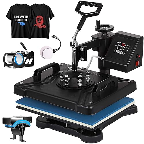 Heat Press- 5 in 1 Heat Tshirt Press Machine 12"x15"- Professional Digital Transfer Sublimation Presser for T-Shirts Mug Hat/Cap Plate (Blue, 5 in 1 Heat Press)