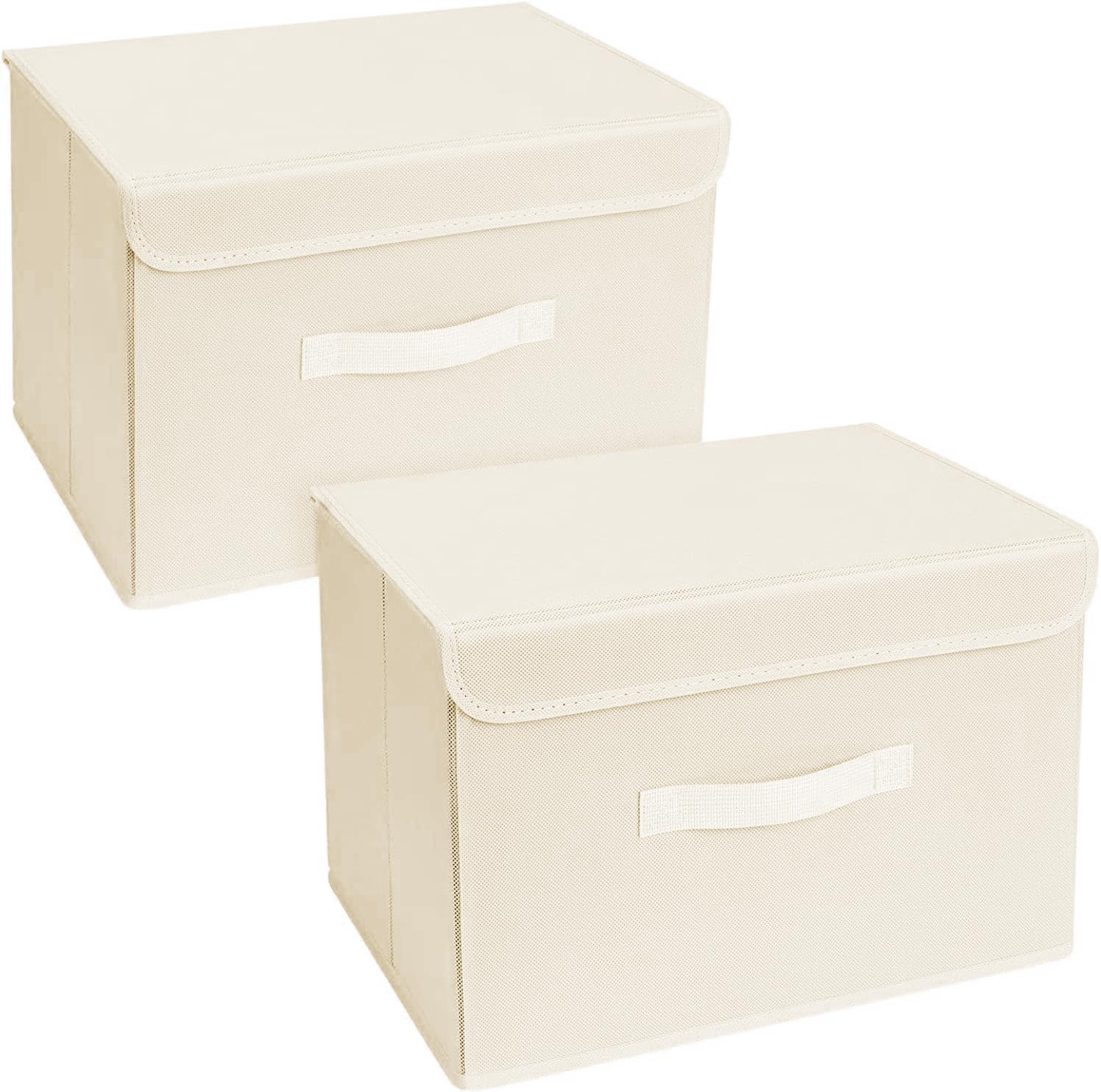 Homsorout Wardrobe Storage Boxes with Lids Foldable - 2 Pack Large Storage Bin with Handle, Fabric Closet Organisers Basket for Living Room, Shelf, Bedroom (Beige)