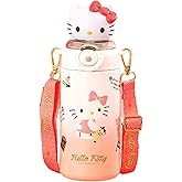 Many Rainbows Hello Kitty Pink Stainless Steel Insulated Water Bottle (Straw) with Strap 600ml