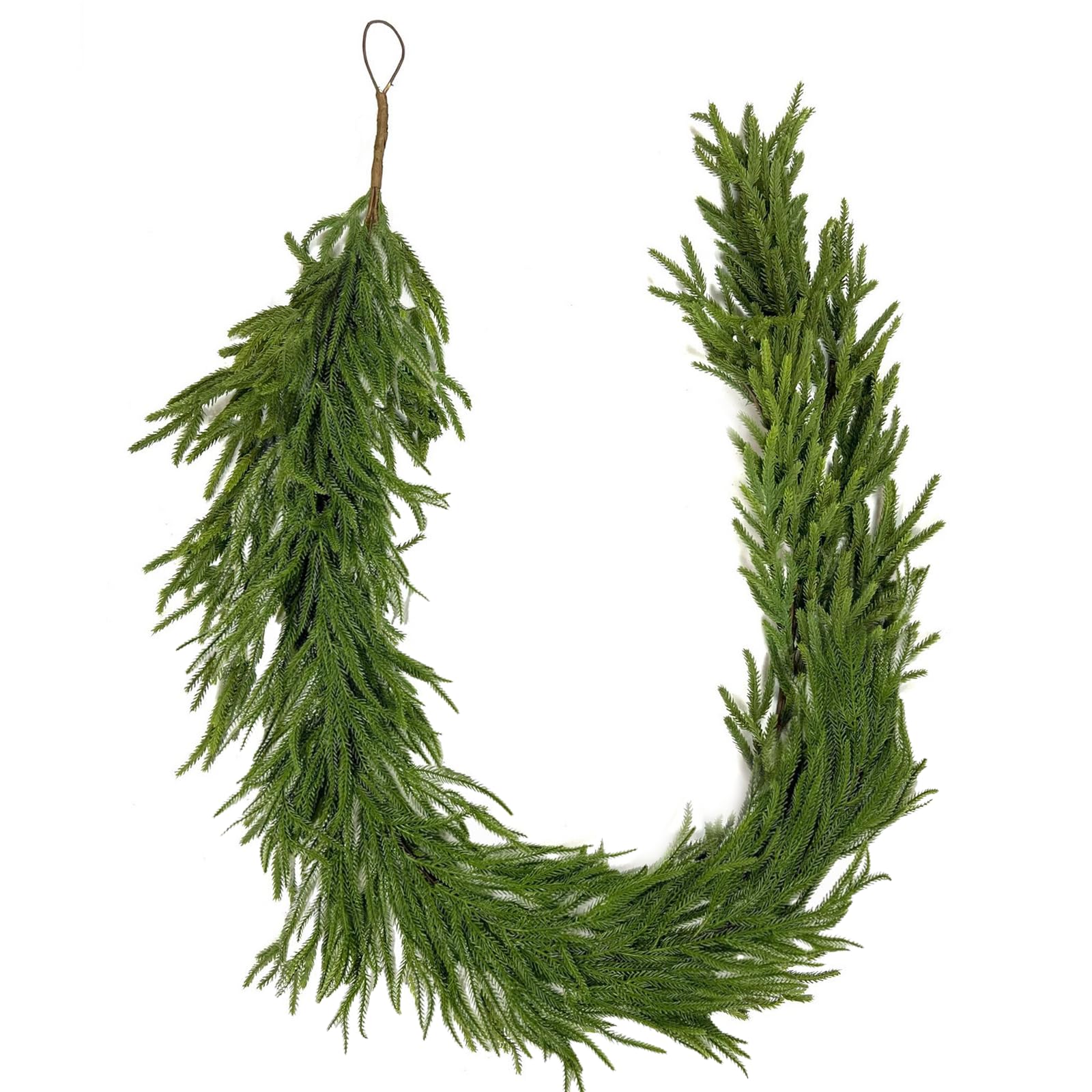View 1 of 9 FT Real Touch Norfolk Pine Garland Green Artificial Christmas Garland Faux Greenery Garland for Holiday Fireplace Mantle Window Indoor Outdoor Decor, Winter Christmas Decorations, 1 Pcs