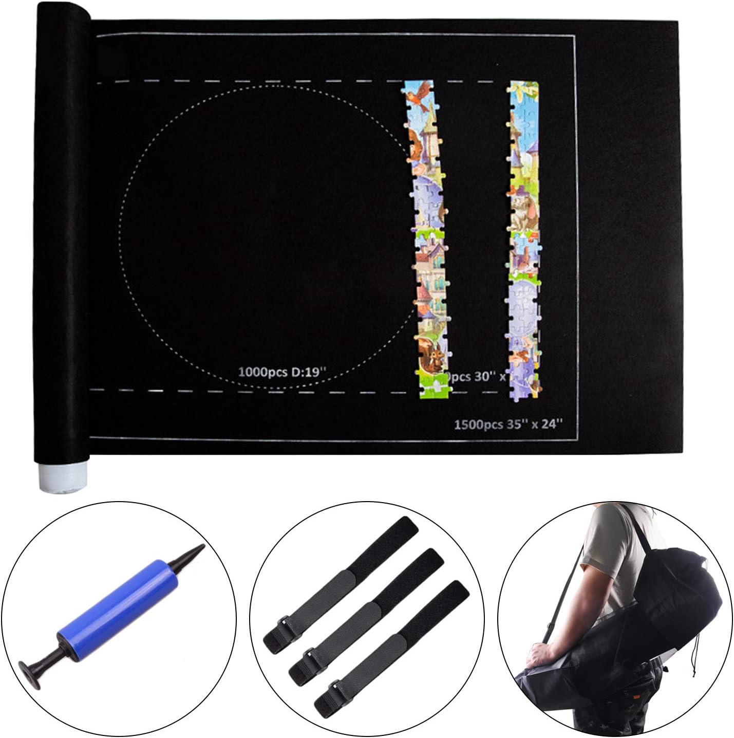 Winthai (Processing inventory...sell cheap), puzzle, Jigsaw Mats Roll, Jigsaw Puzzle Board Portable Foldable with Inflatable Tube Pump Storage Bag for Puzzle Jigsaw Player,1500 Pieces