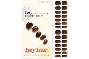 Heyhae Semi Cured Gel Nail Strips | No LED Lamp Needed | Marble, Brown | Easy Apply & Remove, Salon Quality | Includes 28 Strips, 1 Prep Pads, Nail File & Wooden stick - Hey, Coffee Run?